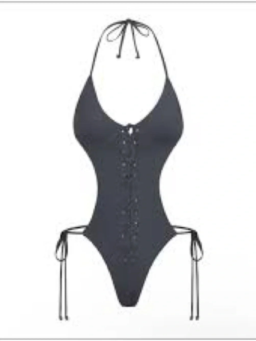 SKIMS Gunmetal Monokini Recycled Swim One Piece Lace Up Cutout High Cut